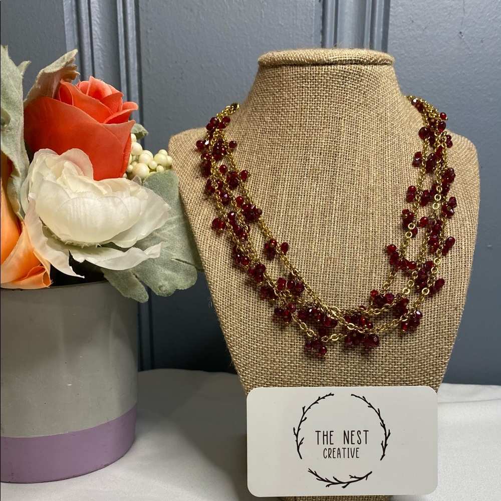 Vintage Red Cluster 3 Layer Necklace